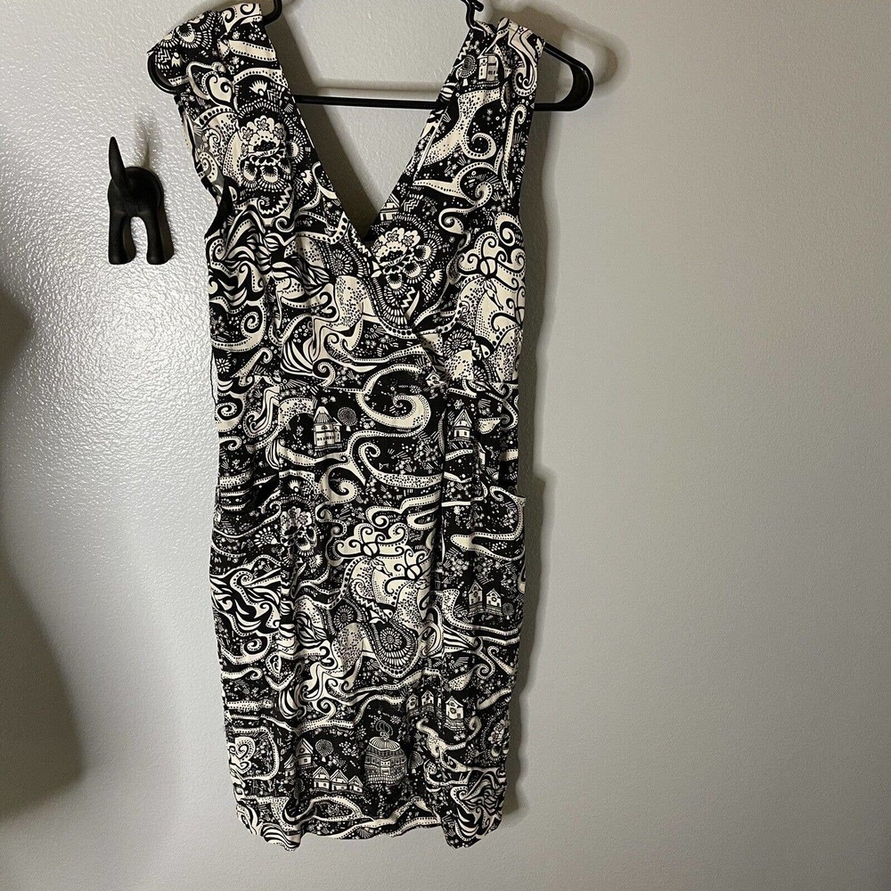 Moulinette Soeurs Anthropologie Black/White Swirling Villages Dress Wm 0 Pockets